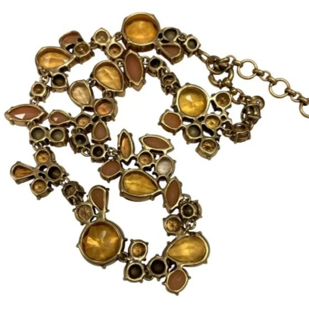 J.Crew Brulee Amber Peach Pink Toned Crystal Foliage Cluster Statement Necklace